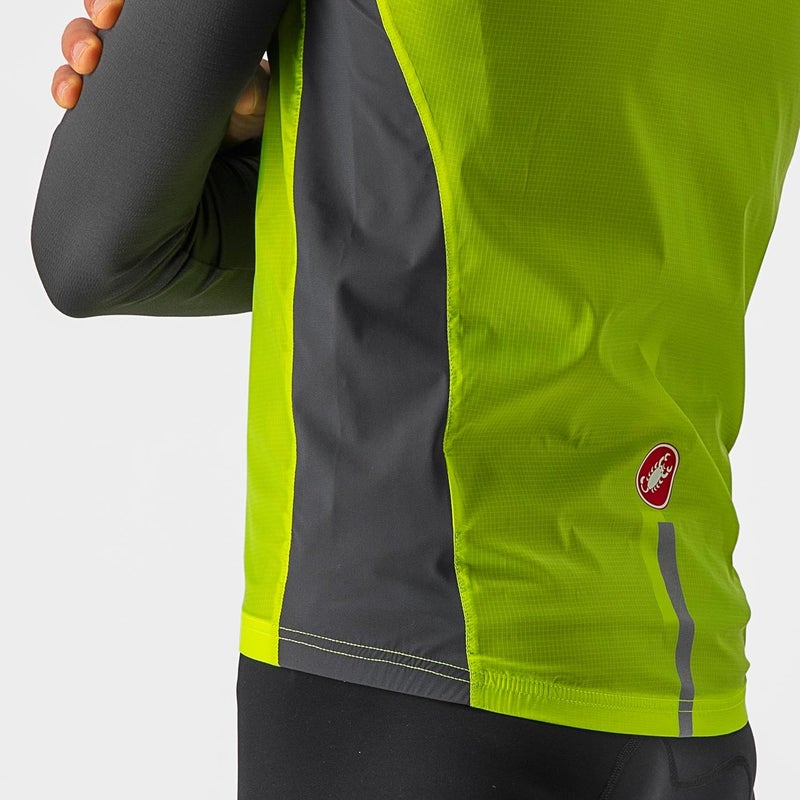 Castelli Men's Squadra Stretch Vest, Windproof Full Lenth Zip Shell with High Collar for Road and Gravel Biking I Cycling - Electric Lime/Dark Gray - Large - Image 4